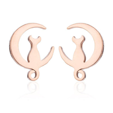 So Kawaii! Dainty Cat Earrings For Women Earrings KittyNook Moon Cat Gold
